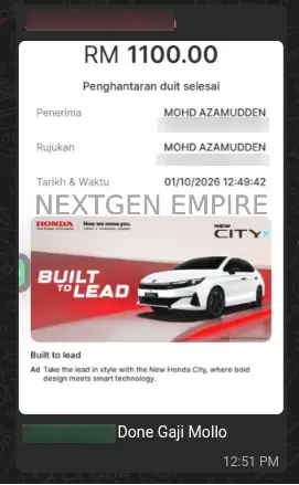 Bukti Gaji Mollo RM 1100 Mohd Azamudden Nextgen Empire